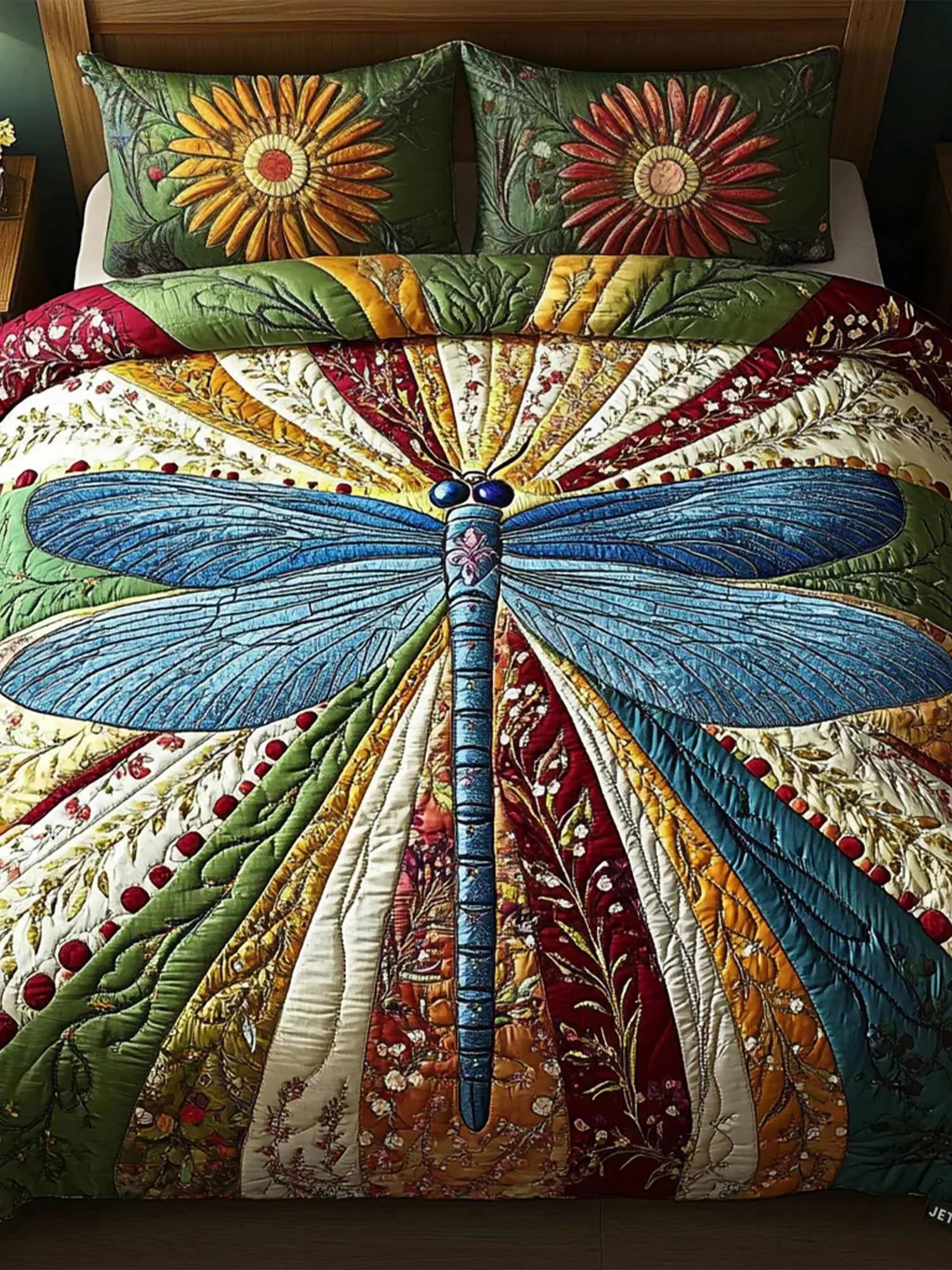 Golden Dragonfly 3-Piece Quilted Bedding Set