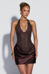 Adessa Mini Dress - Plum Brown Dress XS Babyboo Fashion Premium Exclusive Design