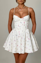 Analeigh Mini Dress - White Multi Floral Print Dress XS Babyboo Fashion Premium Exclusive Design