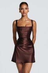 Calanthe Mini Dress - Plum Brown Dress Babyboo Fashion Premium Exclusive Design