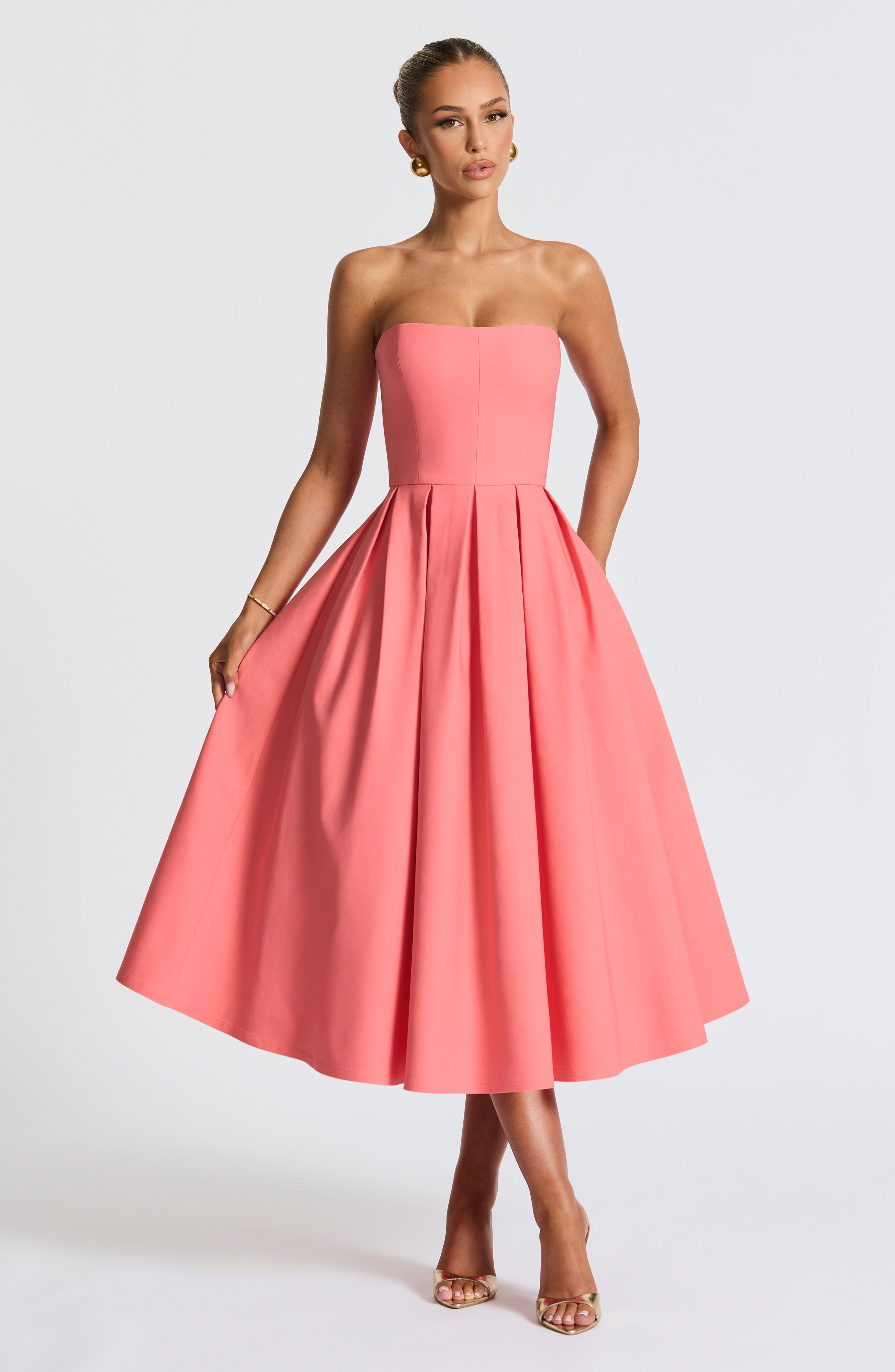 Edith Midi Dress - Coral Pink Dress XS Babyboo Fashion Premium Exclusive Design