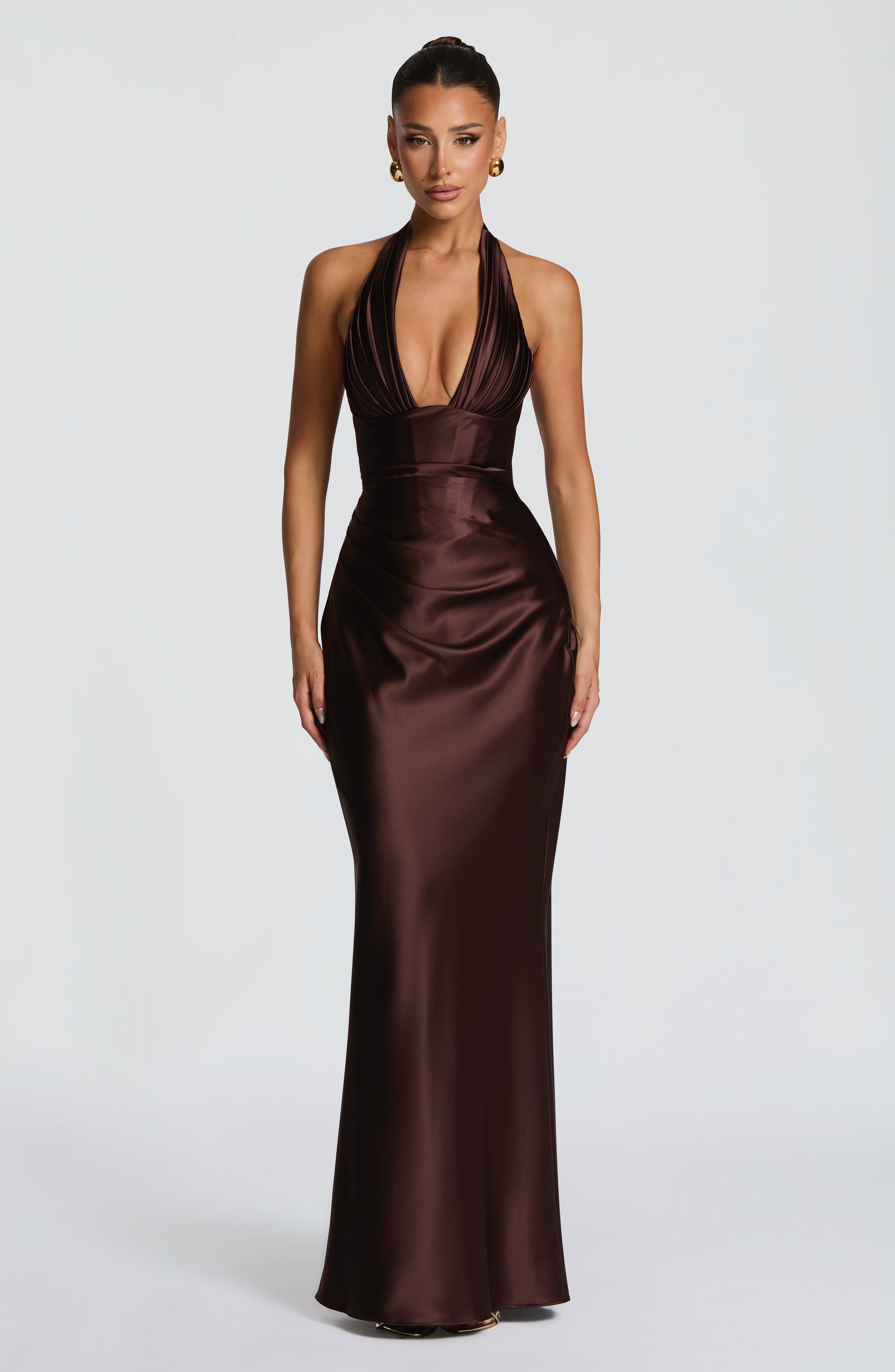 Elowen Maxi Dress - Plum Brown Dress XS Babyboo Fashion Premium Exclusive Design