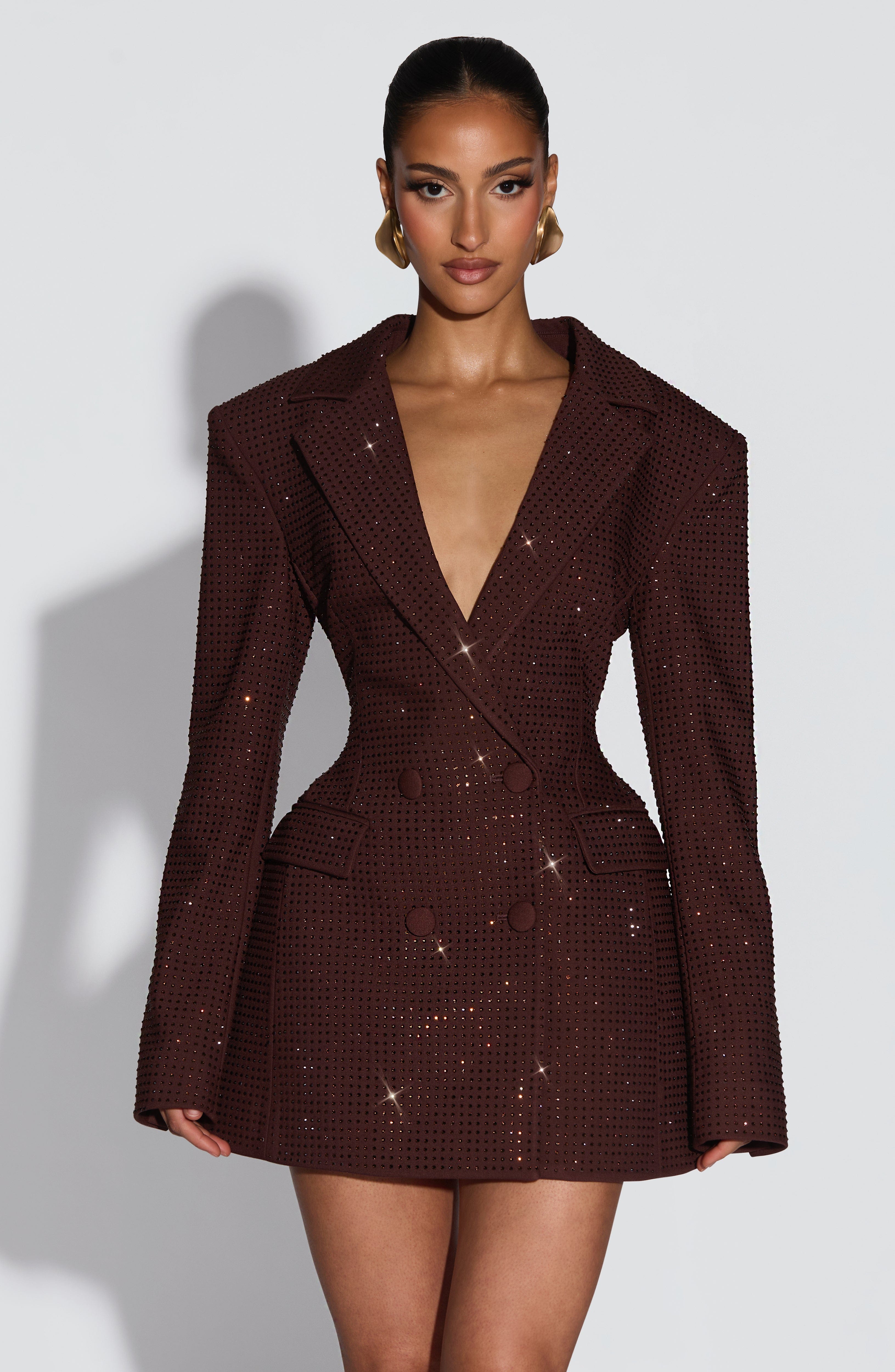 Elvira Mini Dress - Plum Brown Sparkle Dress XS Babyboo Fashion Premium Exclusive Design
