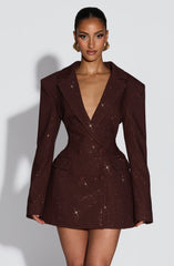 Elvira Mini Dress - Plum Brown Sparkle Dress XS Babyboo Fashion Premium Exclusive Design