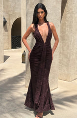 Guinevere Maxi Dress - Plum Brown Dress Babyboo Fashion Premium Exclusive Design