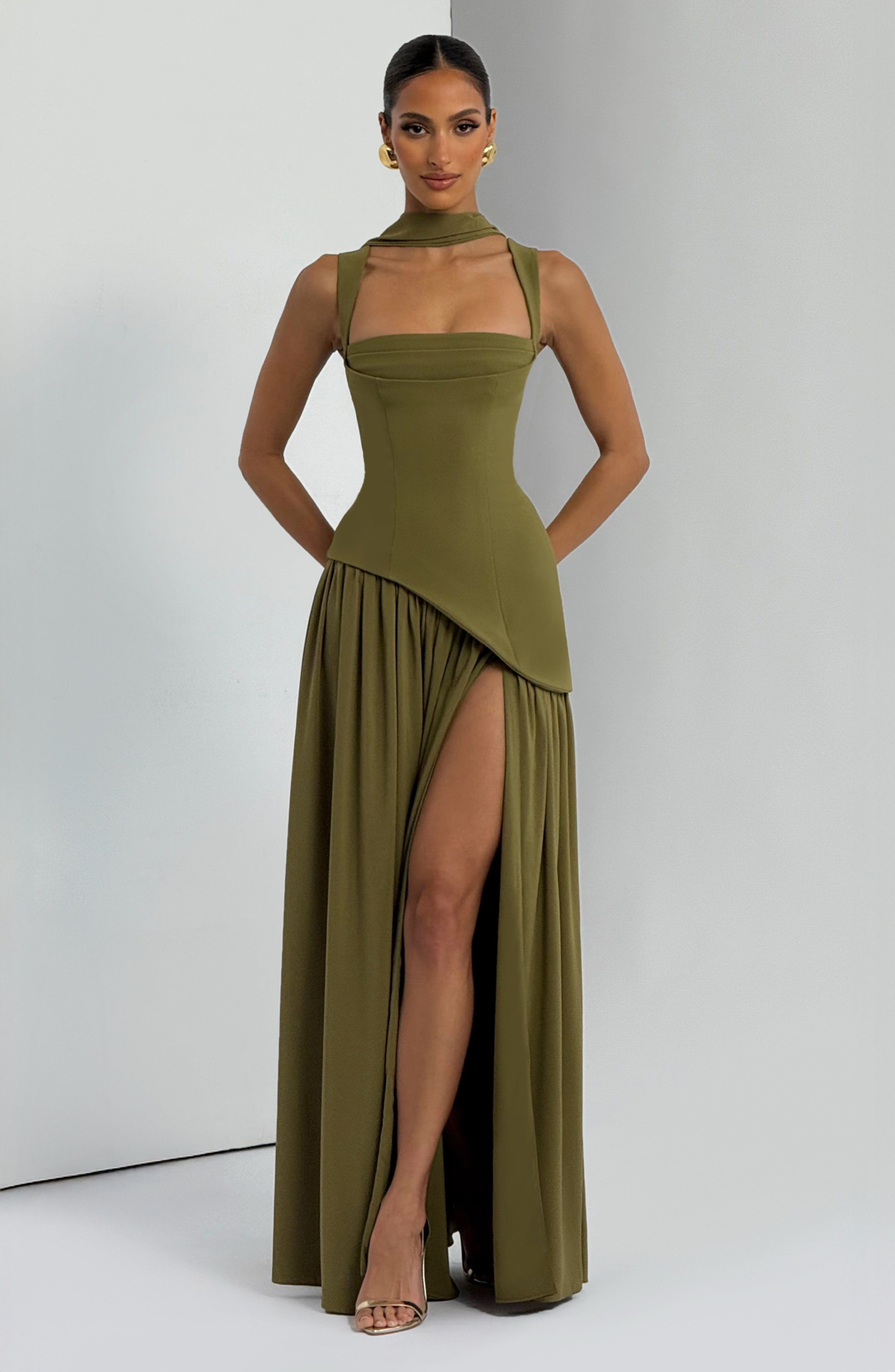 Tullulah Maxi Dress - Deep Olive Dress Babyboo Fashion Premium Exclusive Design