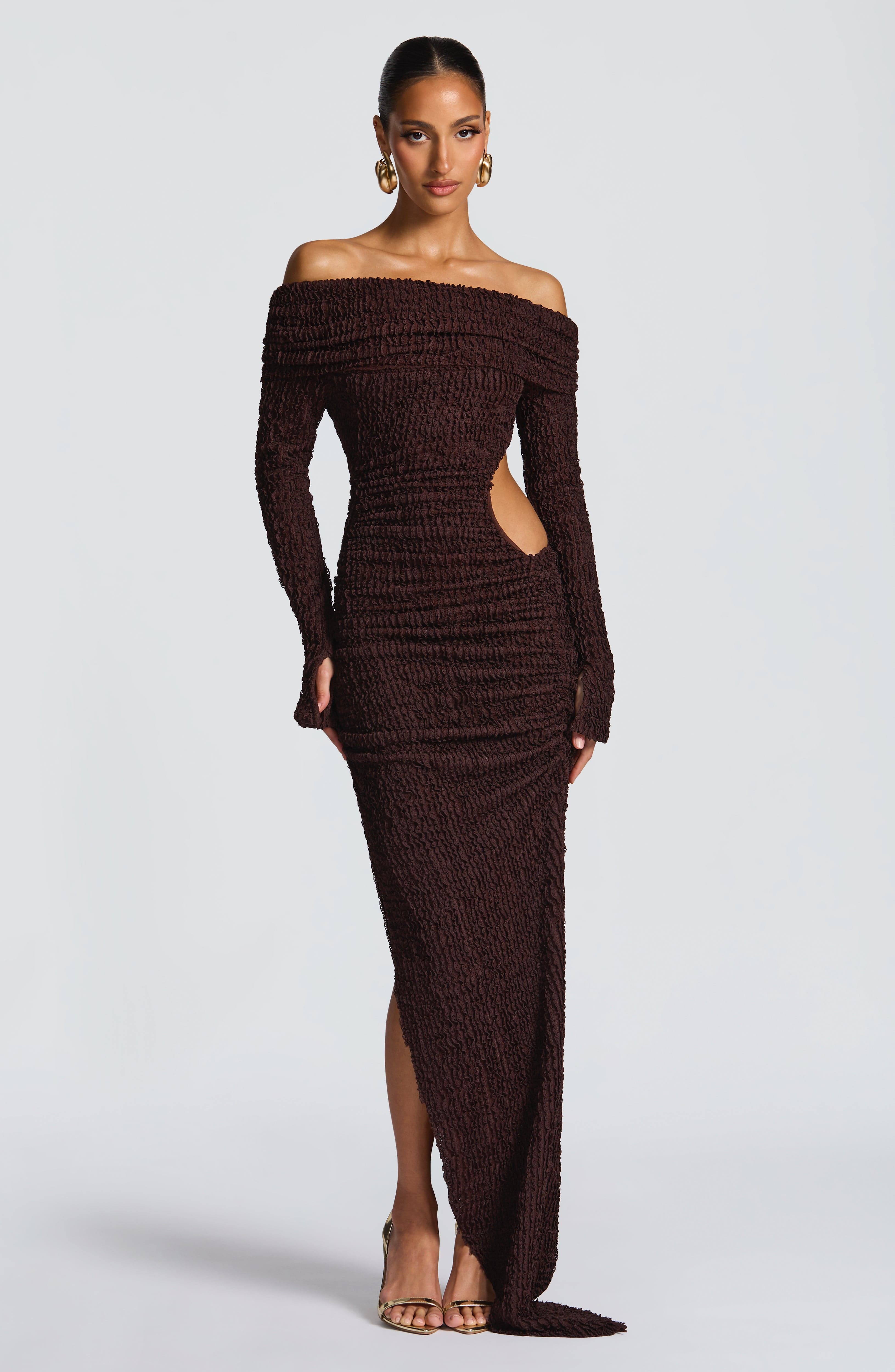 Adelphia Midi Dress - Plum Brown Dress Babyboo Fashion Premium Exclusive Design