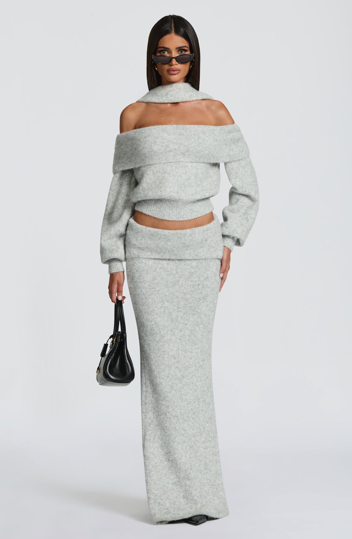 Andie Maxi Skirt - Light Grey Marl Skirt Babyboo Fashion Premium Exclusive Design