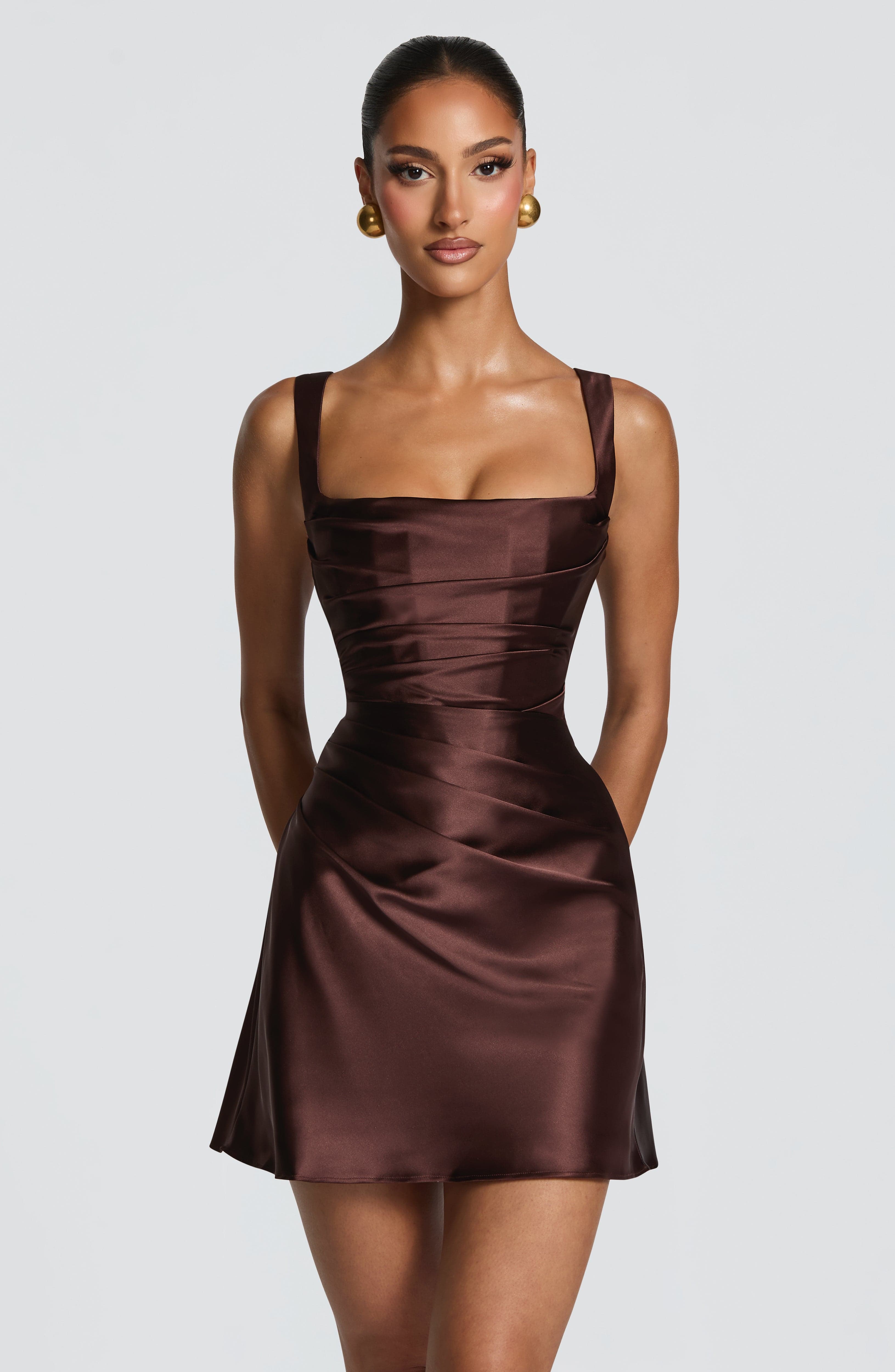 Calanthe Mini Dress - Plum Brown Dress Babyboo Fashion Premium Exclusive Design