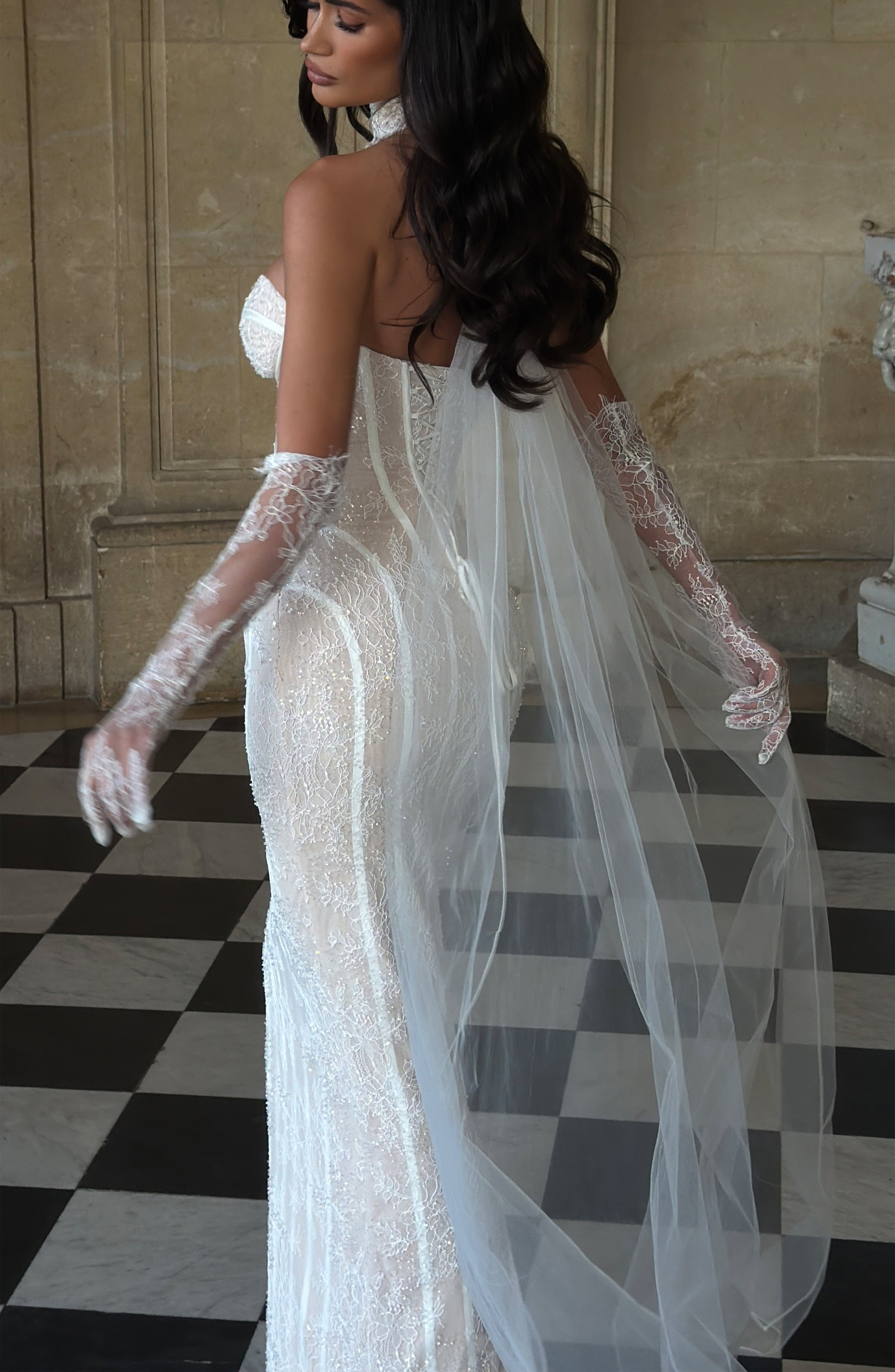 Ellie Lace Neck Veil - Ivory Accessories Babyboo Fashion Premium Exclusive Design