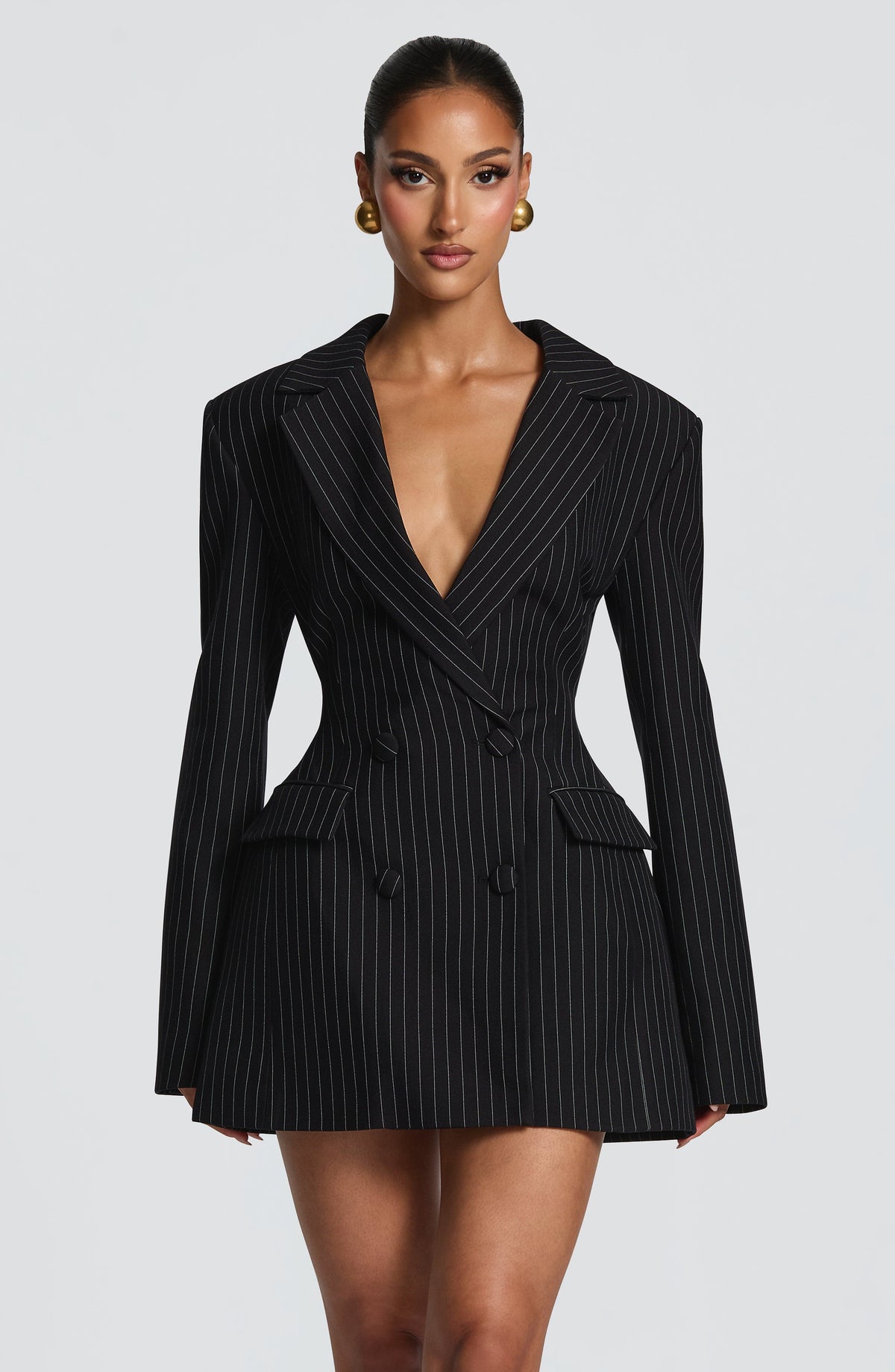 Elvira Mini Dress - Black Pinstripe Dress XS Babyboo Fashion Premium Exclusive Design