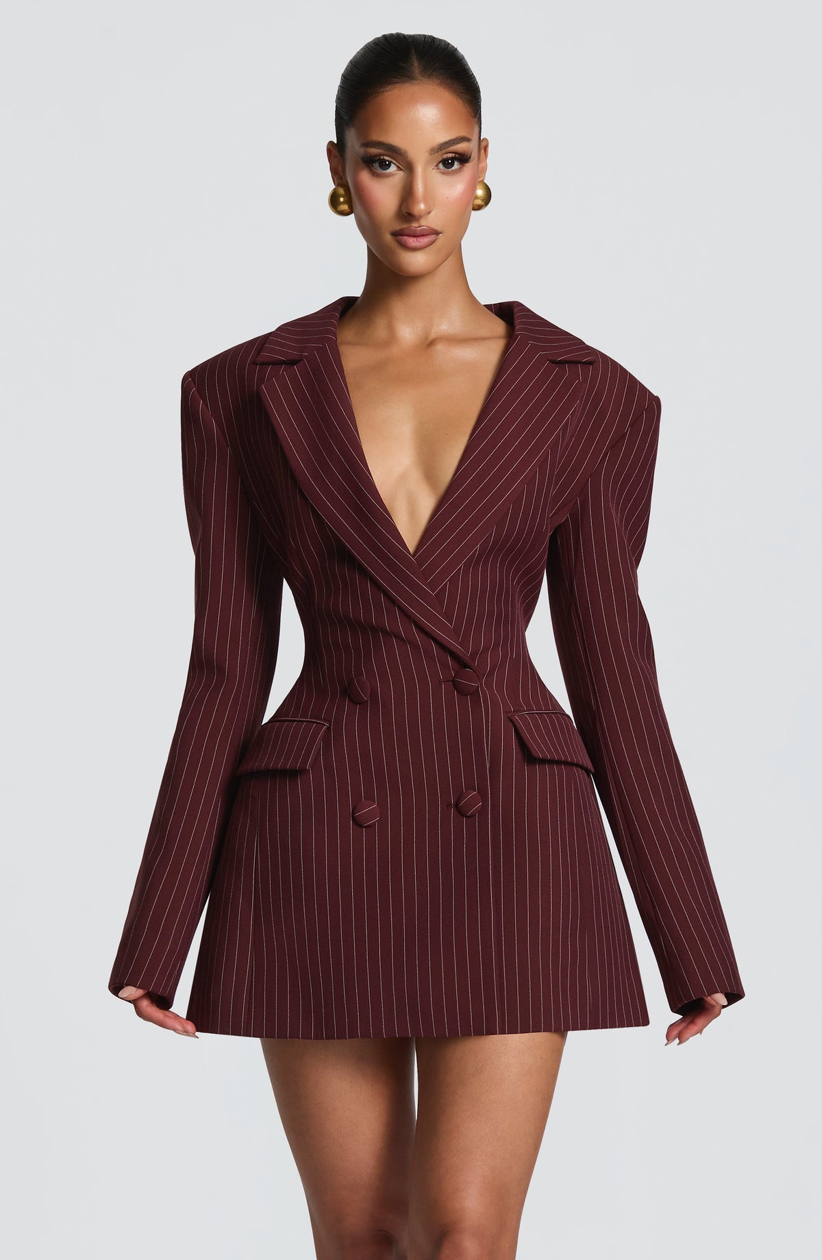Elvira Mini Dress - Burgundy Pinstripe Dress XS Babyboo Fashion Premium Exclusive Design