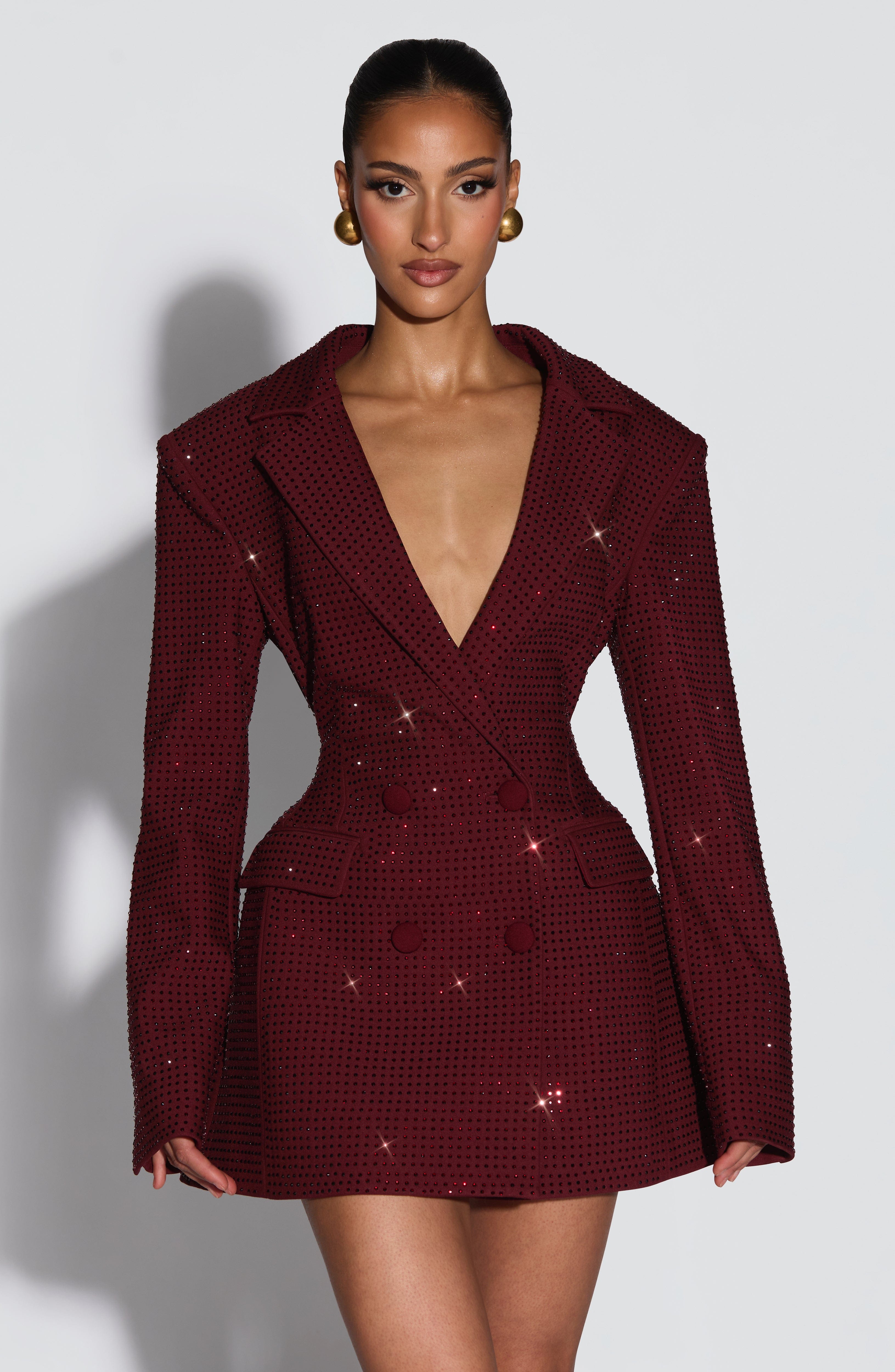 Elvira Mini Dress - Burgundy Sparkle Dress Babyboo Fashion Premium Exclusive Design