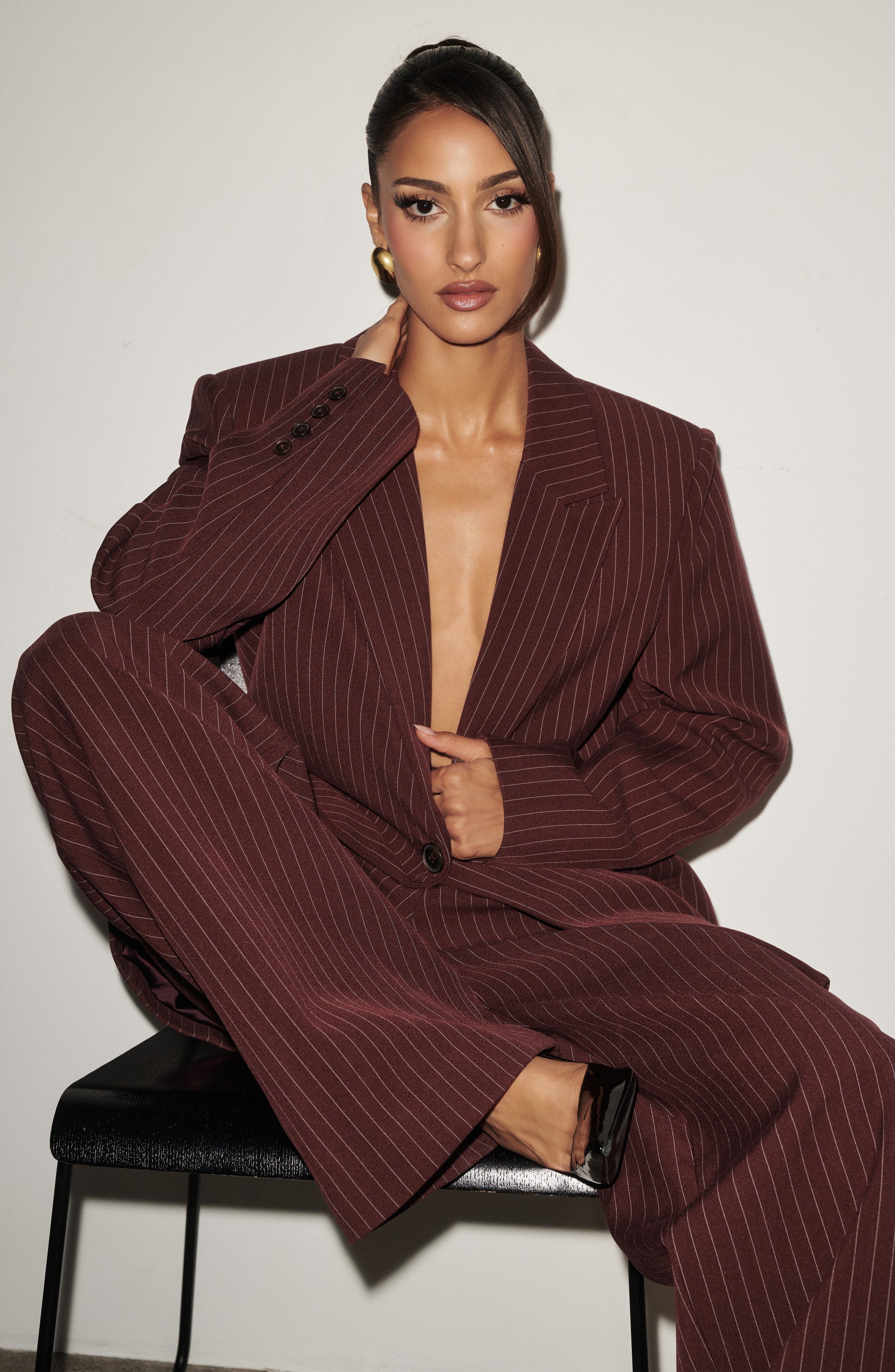Kirsty Pants - Burgundy Pinstripe Pants Babyboo Fashion Premium Exclusive Design