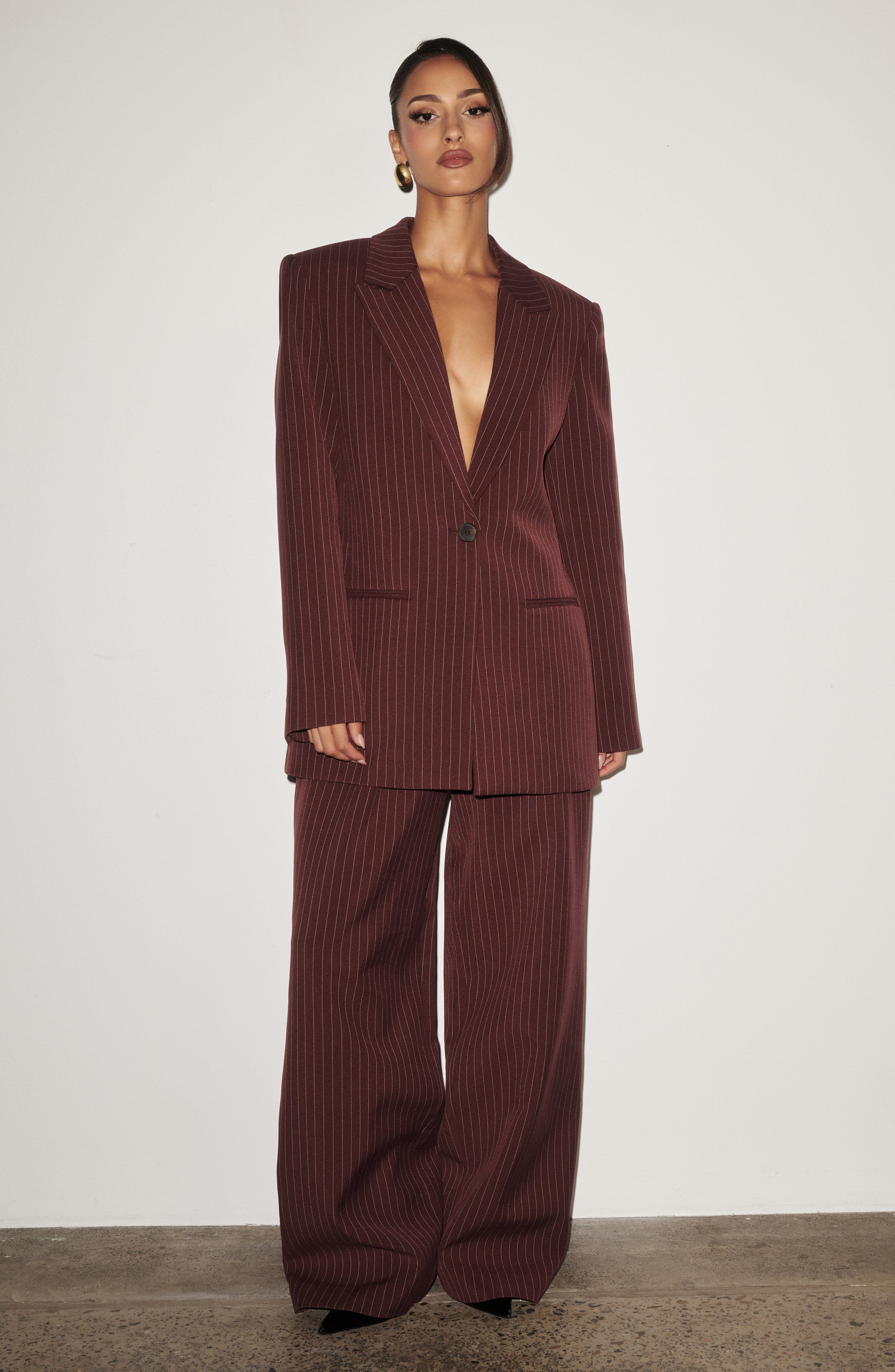 Kirsty Pants - Burgundy Pinstripe Pants Babyboo Fashion Premium Exclusive Design