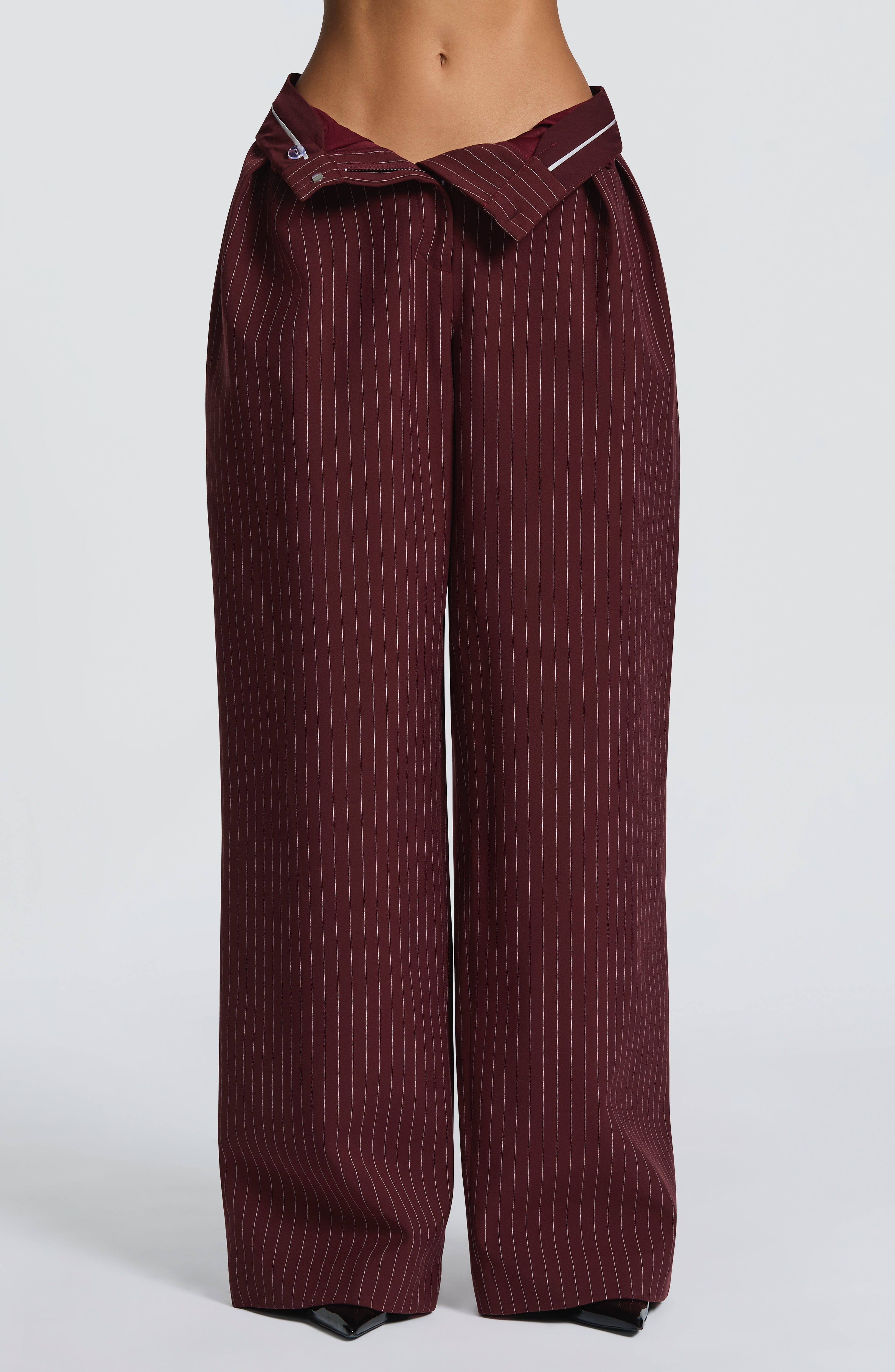 Kirsty Pants - Burgundy Pinstripe Pants Babyboo Fashion Premium Exclusive Design