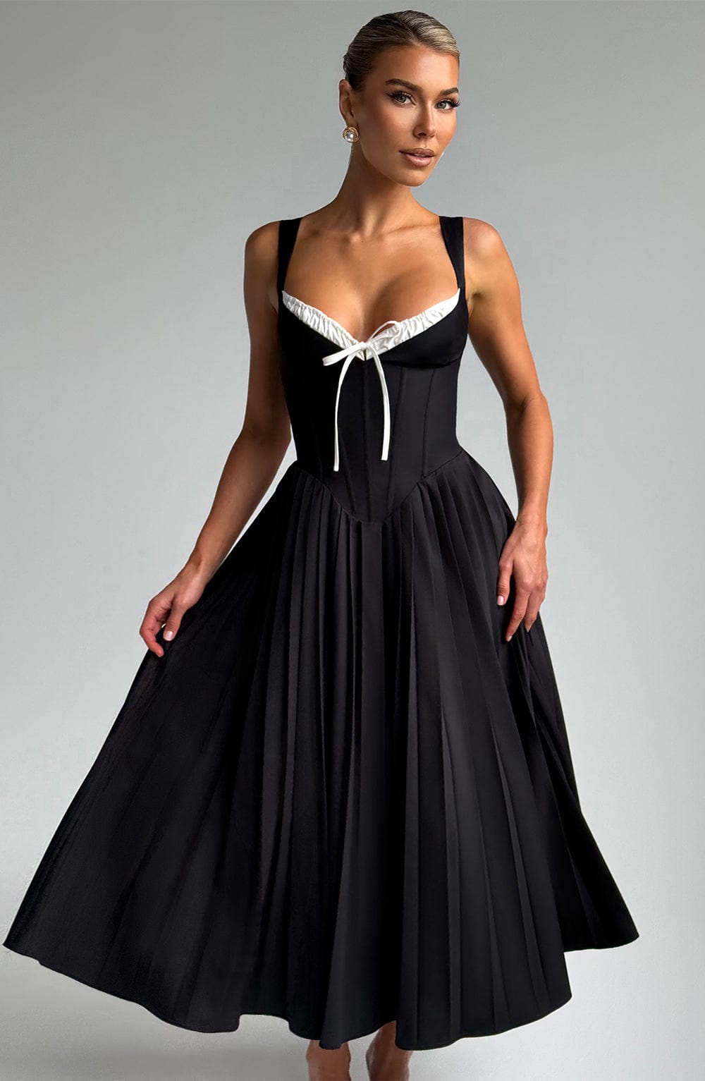 Natassia Midi Dress - Black/White Dress Babyboo Fashion Premium Exclusive Design